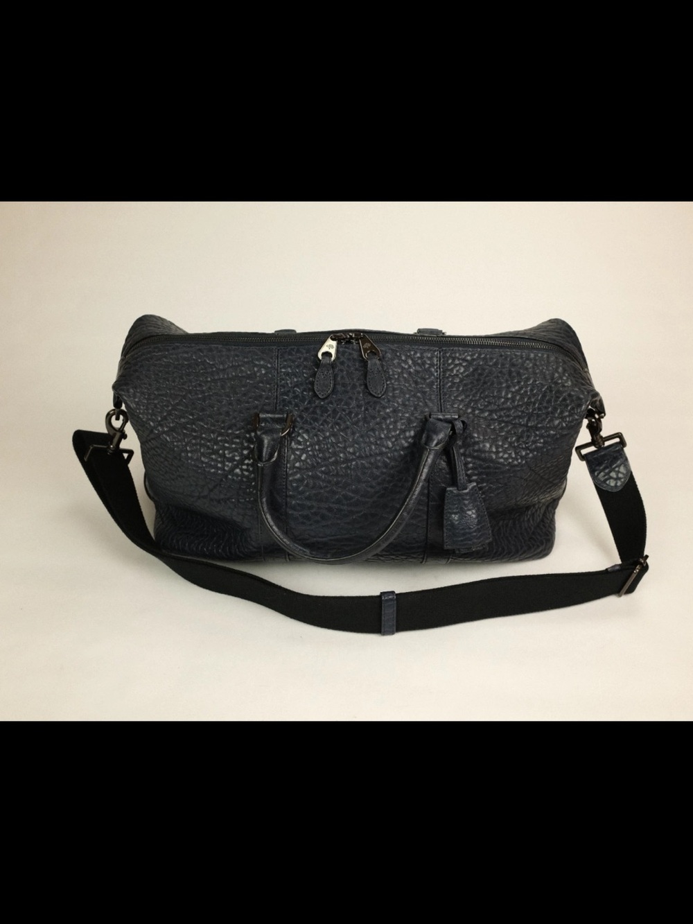 Mulberry Navy Blue Textured Leather Travel Duffel with Detachable Strap
